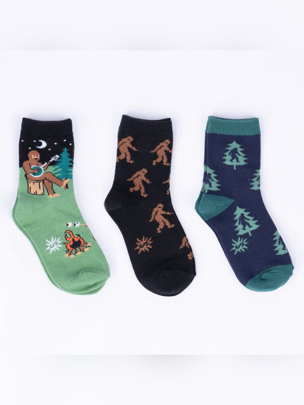 Sasquatch Campout Youth Crew Socks 3-Pack- Youth Shoe Size 8-13- NWT